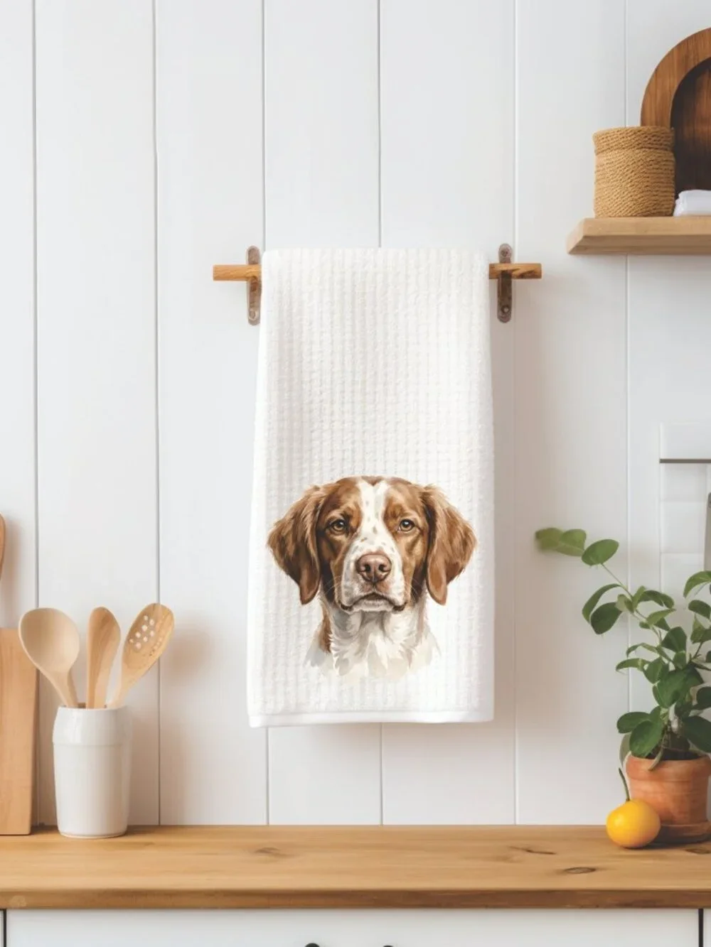 Brittany Spaniel Dog Waffle Weave Decorative Kitchen Tea Towel